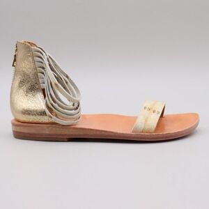 Calleen Cordero Gold Metallic Leather Studded Gladiator Flat Sandals Size 8